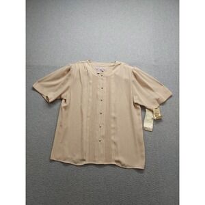 Laura & Jayne Women Blouse Top 8 Taupe Button Front Pintuck Pleated Elegant Wear